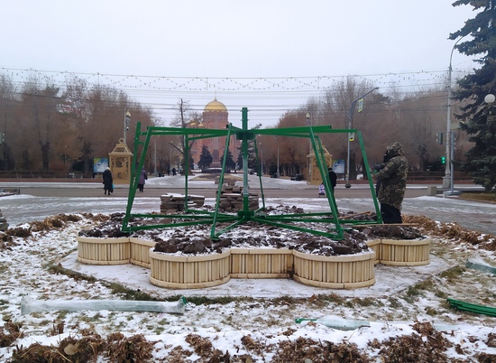 На Аллее Героев в Волгограде начали устанавливать новогоднюю ель
